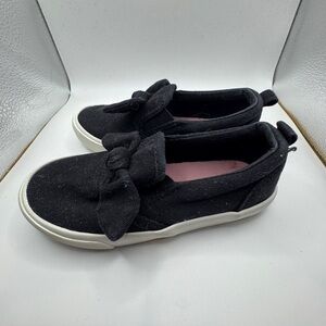 Old Navy Toddler Girl Size 9 Black and White Bow Slip-On Sneakers Shoes